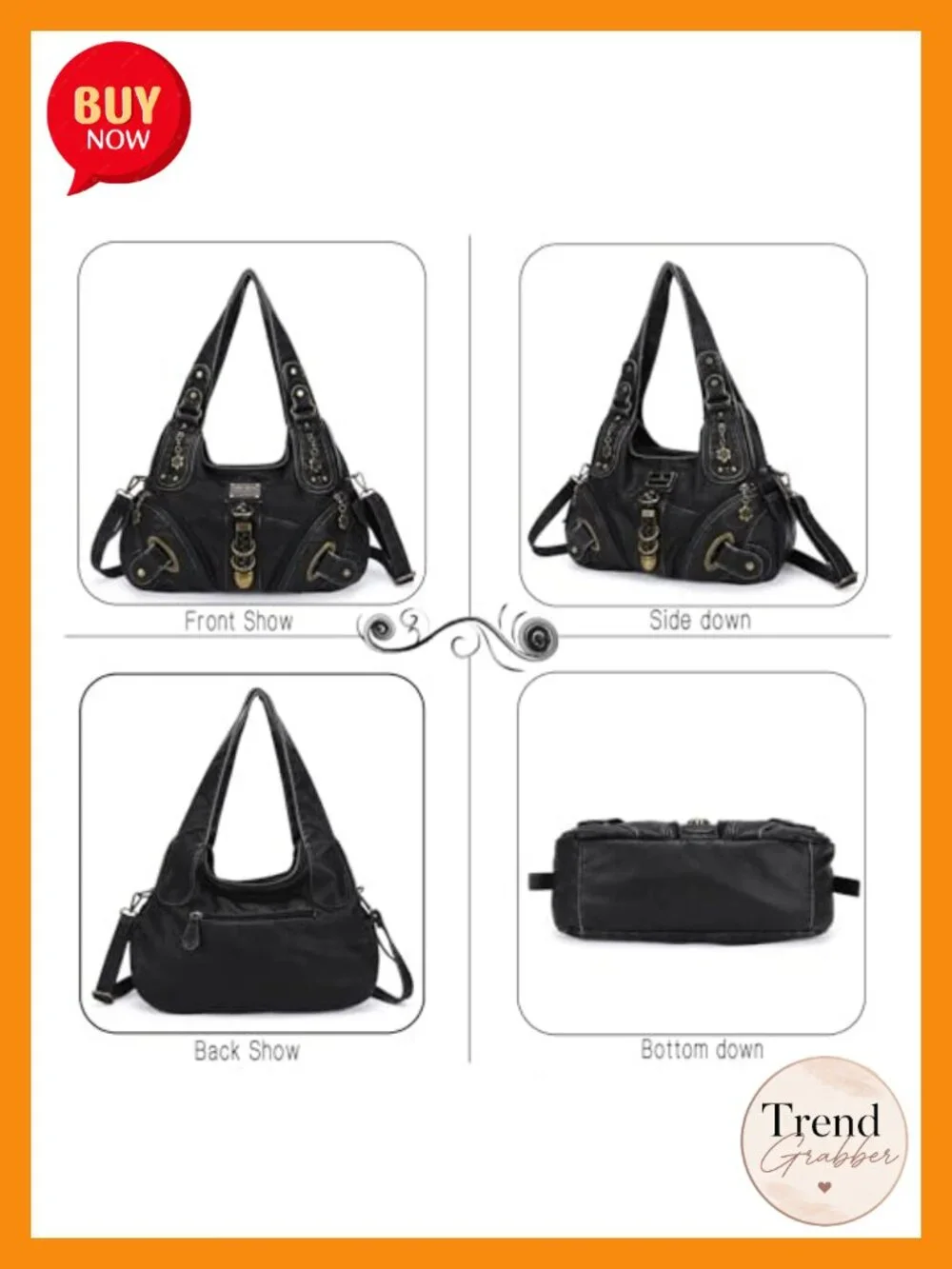 Washed PU Leather Satchel Hobo Handbag Large Daily Shoulder Bag